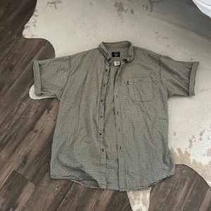 Vintage green plaid button up short sleeve shirt